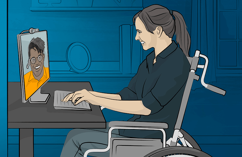 Virtual Interviews - person in wheelchair on video conference